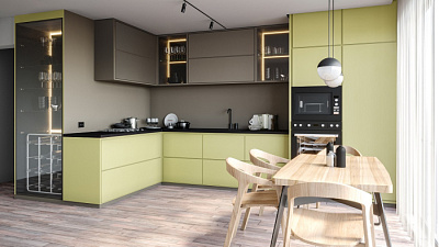 Кухня угловая Грей нубук 2116 - Супермат фисташковый